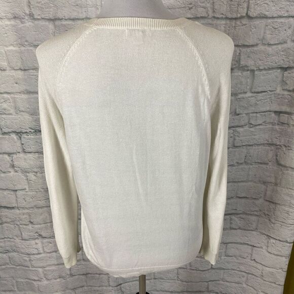 Merona women L scoopneck Longsleeve flamingo imprint lightweight sweater white - Picture 8 of 10